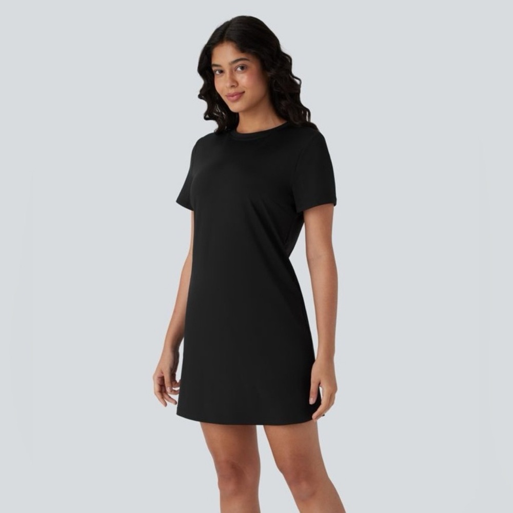 NEW HALARA Round Neck Short Sleeve Solid Mini Casaul Tee Dress Size Small - Picture 13 of 13